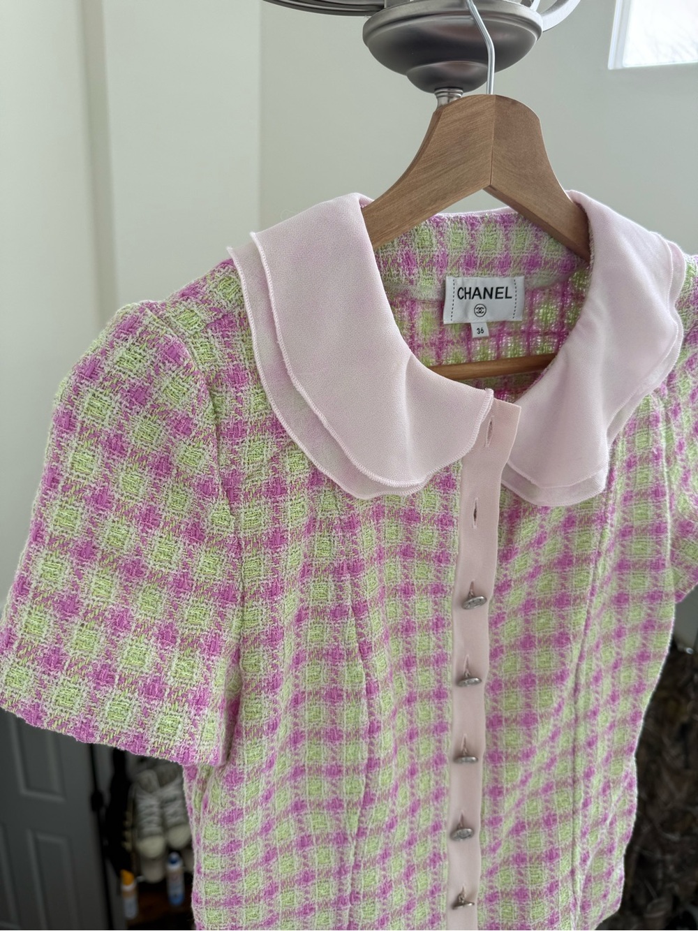 CHANEL Pink & Light Green Tweed Short-Sleeve Blouse - Picture 2 of 7
